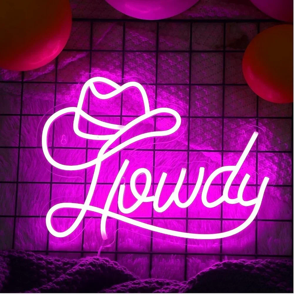 Howdy Cowboy/Cowgirl Neon Pink Sign Party Festival Southern Backyard Bedroom
